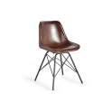 Silla Patas de acero Negro y piel Marron Serie Ambrus