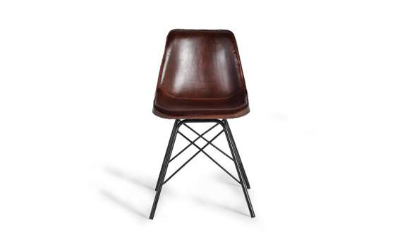 Silla Patas de acero Negro y piel Marron Serie Ambrus
