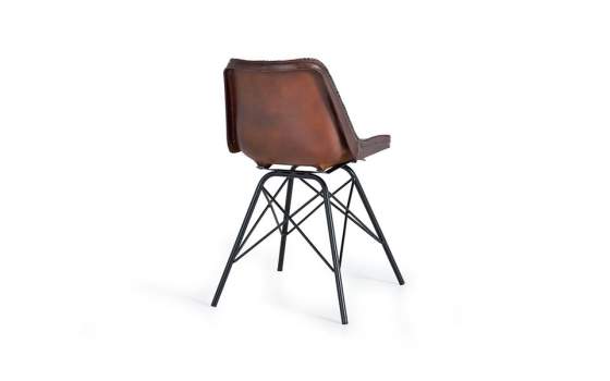 Silla Patas de acero Negro y piel Marron Serie Ambrus