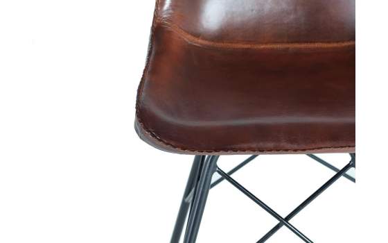 Silla Patas de acero Negro y piel Marron Serie Ambrus
