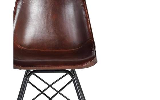 Silla Patas de acero Negro y piel Marron Serie Ambrus