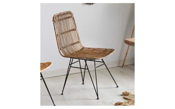 Silla Rattan Natural Color Gris Patas Forja Serie Aranche