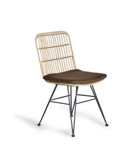 2 Silla Rattan Forja Exterior con Cojin Marron Serie Rattanwund