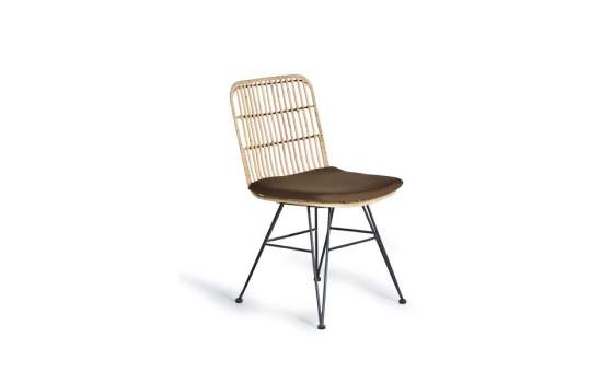2 Silla Rattan Forja Exterior con Cojin Marron Serie Rattanwund