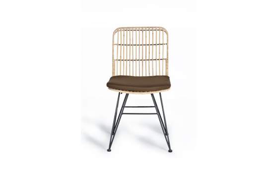 2 Silla Rattan Forja Exterior con Cojin Marron Serie Rattanwund