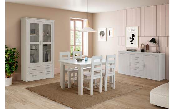Silla Salon Comedor Blanca Pino Macizo Serie Aranys