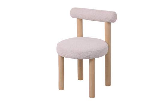 Silla Tapizada Rizo Suave Beige Patas  Madera Taysan
