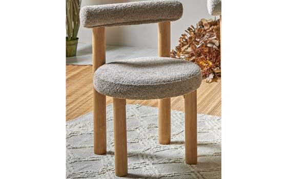 Silla Tapizada Rizo Suave Topo Patas Madera Taysan