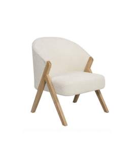 Sillón Madera Pino Tapizado Rizo Blanco Serie Anatsu