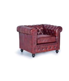 Sillon Chester Tapizada Piel Marron Capitone Serie Alinas