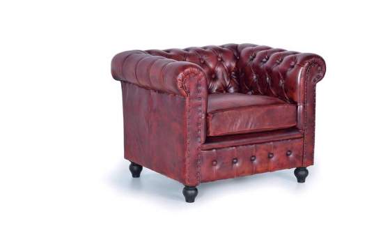 Sillon Chester Tapizada Piel Marron Capitone Serie Alinas