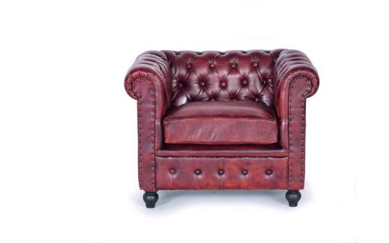 Sillon Chester Tapizada Piel Marron Capitone Serie Alinas