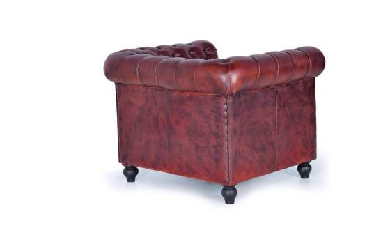 Sillon Chester Tapizada Piel Marron Capitone Serie Alinas