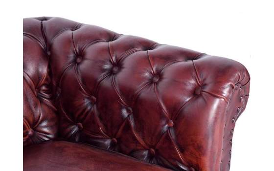 Sillon Chester Tapizada Piel Marron Capitone Serie Alinas