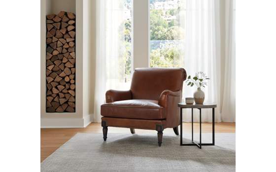 Sillon Clasico Piel Marron Liso Serie Archerver
