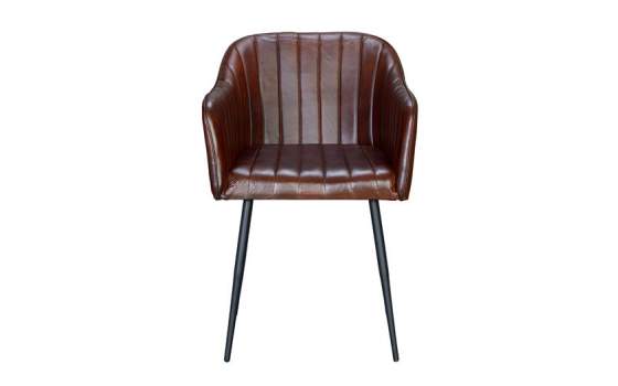 Sillon Comedor Diseño Tapizado Piel Vacuno y Metal Vakin