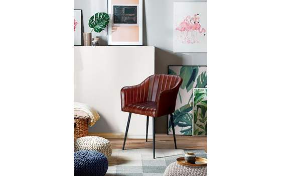 Sillon Comedor Diseño Tapizado Piel Vacuno y Metal Vakin