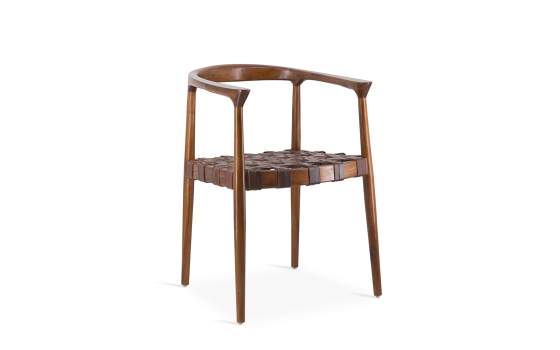 Sillon Comedor Piel Trenzada y Madera Serie Ayrer