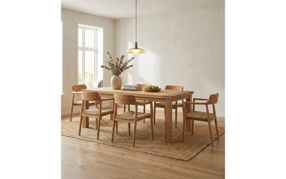 Sillon Comedor Teca Natural y Asiento Anea - Serie Alogny