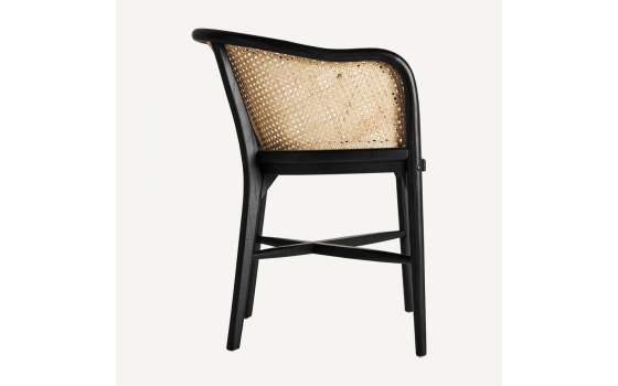 Sillon Contemporaneo Madera Rejilla Tapizado Negro Serie Nuchis