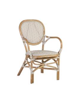 Sillon Exterior Bistro Rattan y Tejido Blanco Serie Alnehan