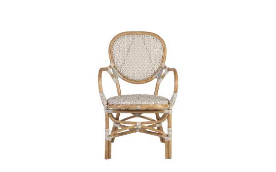 Sillon Exterior Bistro Rattan y Tejido Blanco Serie Alnehan