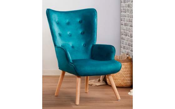 Sillon Orejero Terciopelo Azul Capitonee Telma