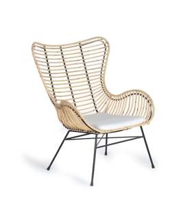 2 Sillones Rattan  Forja con Cojin Blanco Serie Rattanwund