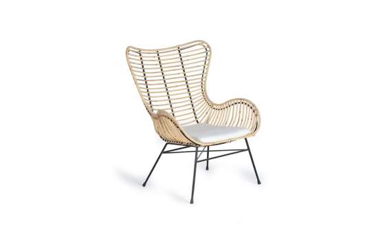 2 Sillones Rattan  Forja con Cojin Blanco Serie Rattanwund