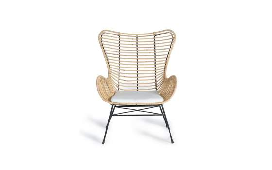 2 Sillones Rattan  Forja con Cojin Blanco Serie Rattanwund