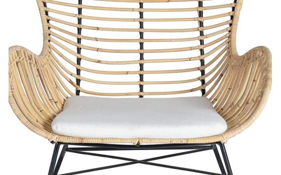 2 Sillones Rattan  Forja con Cojin Blanco Serie Rattanwund
