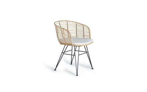 2 Sillones Rattan Forja con Cojin Blanco Serie Rattanwund