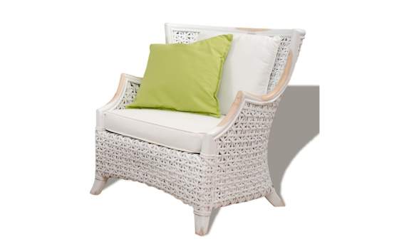 Sillon Rattan y Madera Patinado en Blanco Serie Melbourne