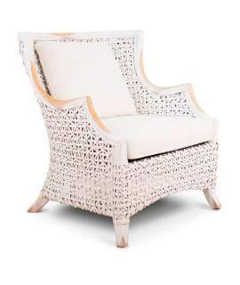 Sillon Rattan y Madera Patinado en Blanco Serie Melbourne