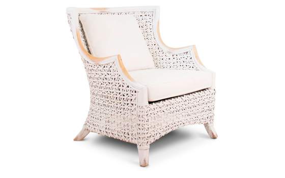 Sillon Rattan y Madera Patinado en Blanco Serie Melbourne