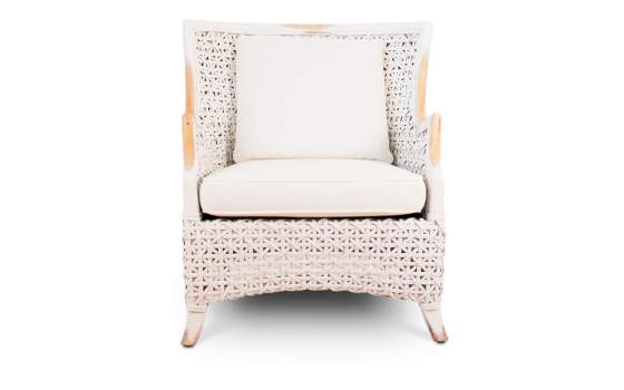 Sillon Rattan y Madera Patinado en Blanco Serie Melbourne