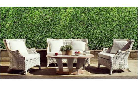 Sillon Rattan y Madera Patinado en Blanco Serie Melbourne