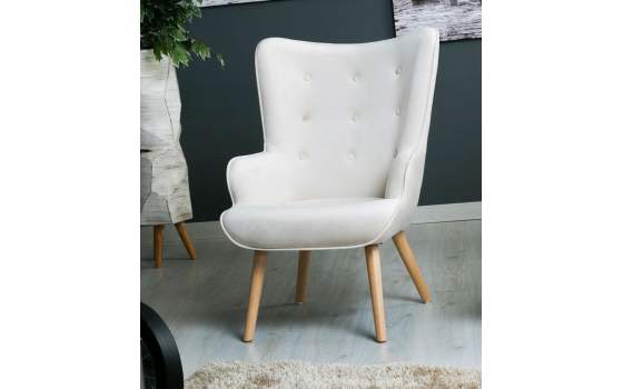 Sillon Salon Actual Tapizado Terciopelo Beige Serie Boulain