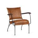 Sillon Salon Piel Marron y Forja Negra Estilo Vintage Serie Ayre