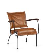 Sillon Salon Piel Marron y Forja Negra Estilo Vintage Serie Ayre