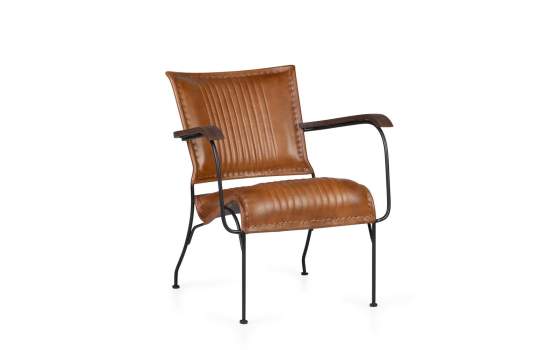 Sillon Salon Piel Marron y Forja Negra Estilo Vintage Serie Ayre