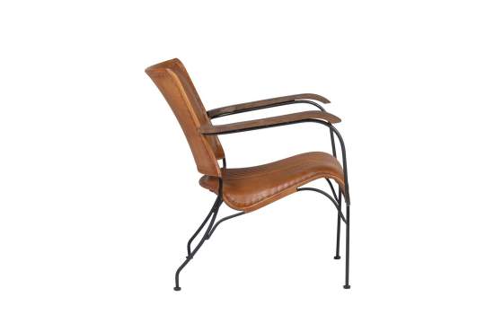 Sillon Salon Piel Marron y Forja Negra Estilo Vintage Serie Ayre