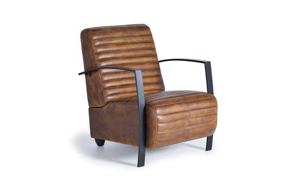 Sillon Tapizado piel Marron y Acero Negro Serie Alesane