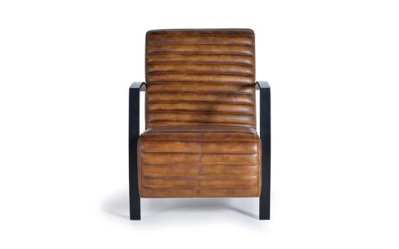 Sillon Tapizado piel Marron y Acero Negro Serie Alesane
