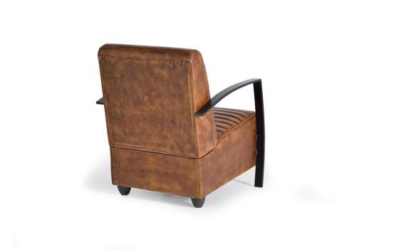 Sillon Tapizado piel Marron y Acero Negro Serie Alesane