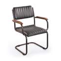 Sillon Tapizado Piel Negra Estructura de Acero Negro Bristol