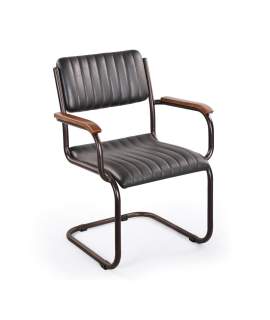 Sillon Tapizado Piel Negra Estructura de Acero Negro Bristol