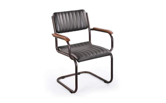 Sillon Tapizado Piel Negra Estructura de Acero Negro Bristol