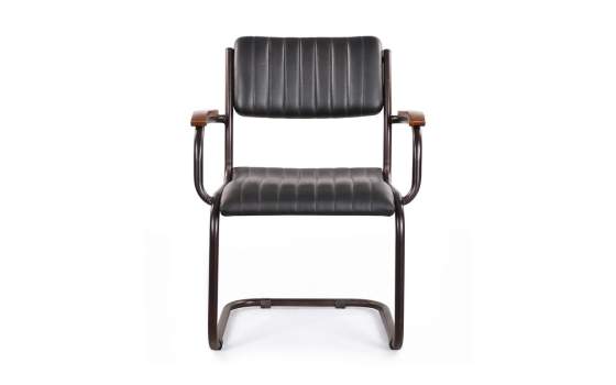 Sillon Tapizado Piel Negra Estructura de Acero Negro Bristol