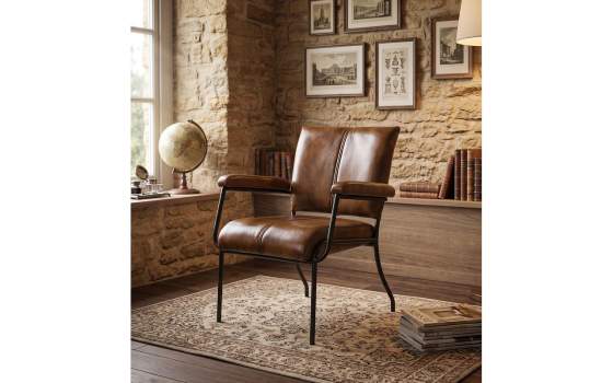 Sillon Tapizado Piel y Estructura de Acero Negro - Serie Bristol